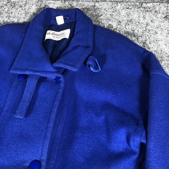 Vintage Steilmann Womens 10 Blue Wool Double Breasted Overcoat 80s - Picture 7 of 15